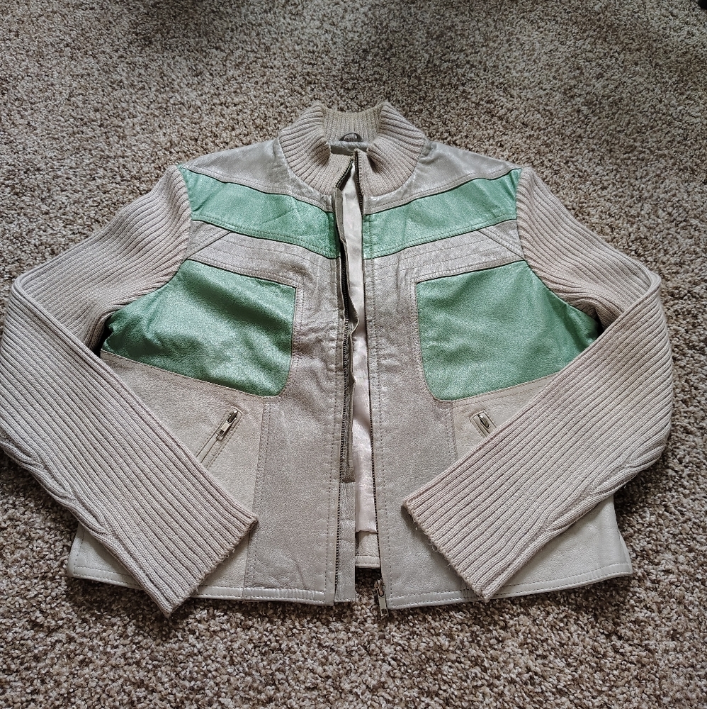 Stylish Grey and Green  Leather Jacket